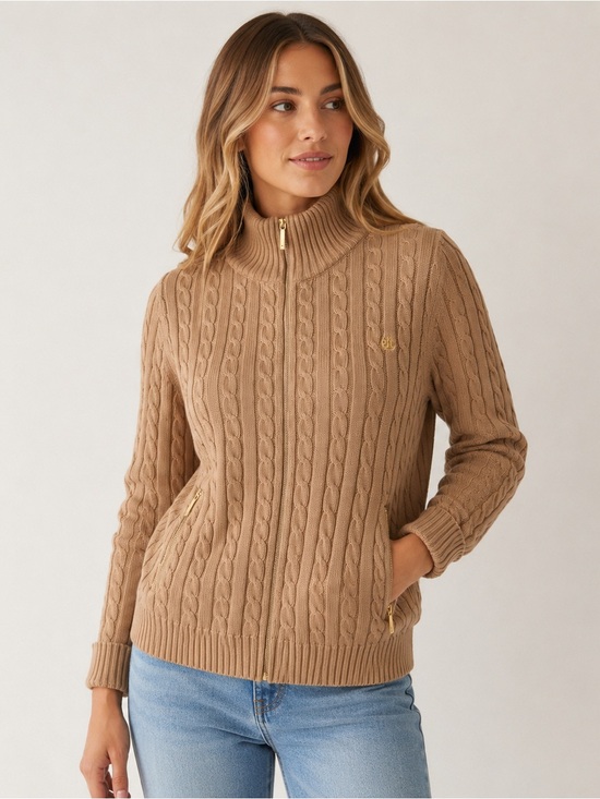 Lauren Ralph Lauren Sweaters - Lauren Ralph Lauren Metallic
Gold Cable Knit Zippered Cardigan Sweater